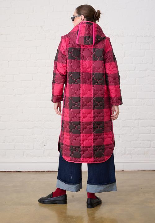Me&B - The Multiway Check Maxi Puffer - Burgundy