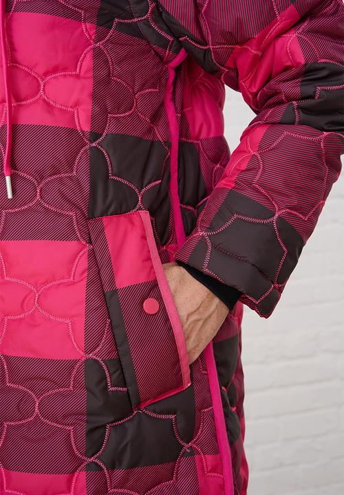 Me&B - The Multiway Check Maxi Puffer - Burgundy