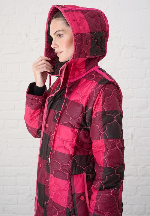 Me&B - The Multiway Check Maxi Puffer - Burgundy