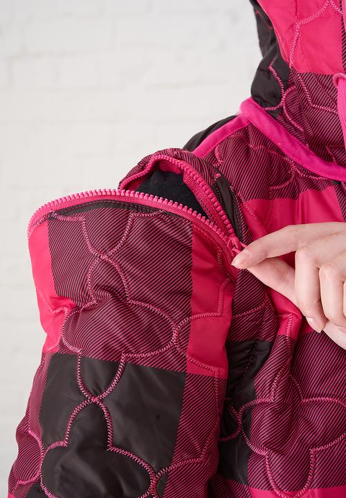 Me&B - The Multiway Check Maxi Puffer - Burgundy