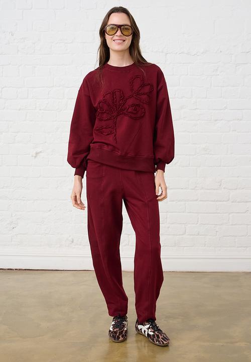 Me&B - Barrel Leg Sweat Pants - Burgundy