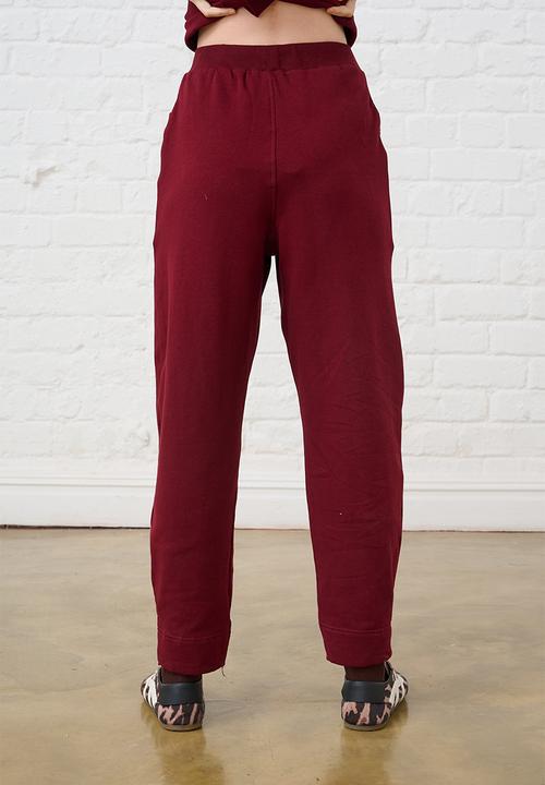 Me&B - Barrel Leg Sweat Pants - Burgundy