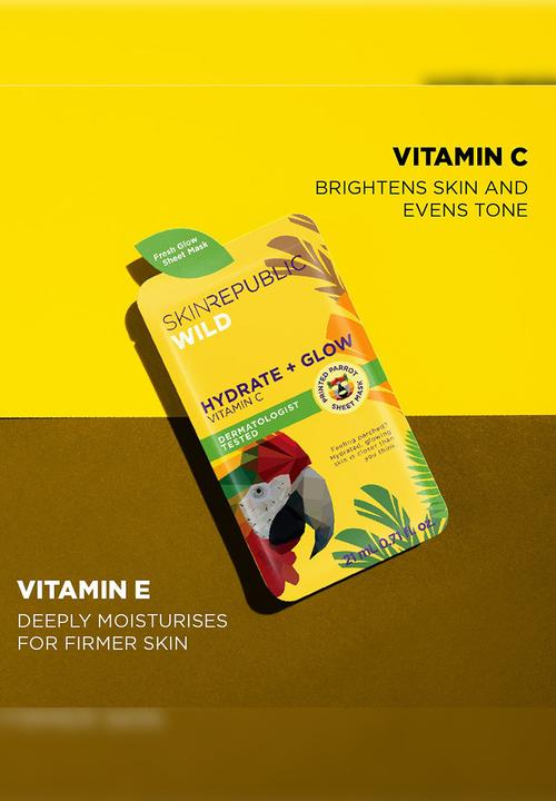 Skin Republic - Hydrate + Glow Vitamin C Parrot Face Mask Sheet