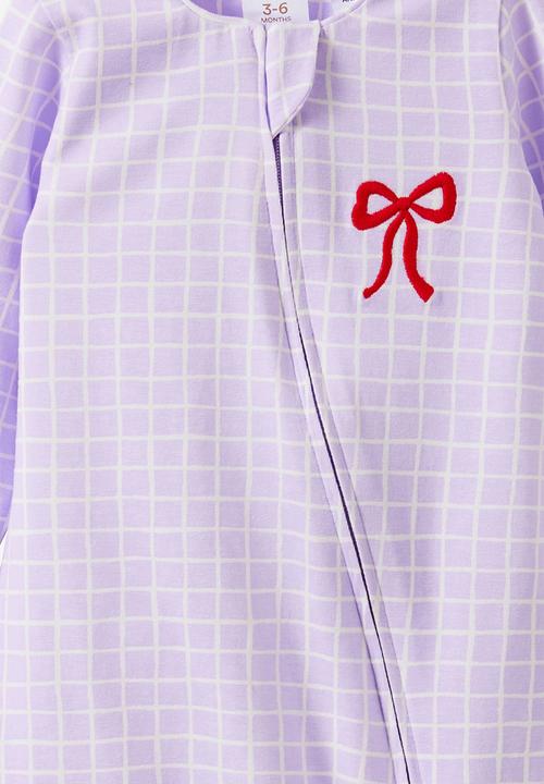Cotton On - Growie Long Sleeve Zip Romp/Vintage Lilac/Bow Grid