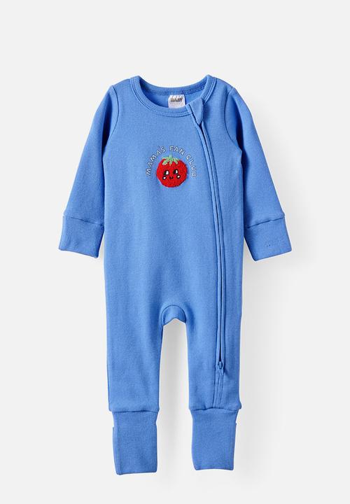 Cotton On - The Long Sleeve Zip Romper - Blue Bonnet/Mama S Fan Club