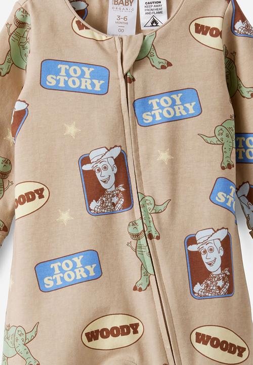 Cotton On - The Long Sleeve Zip Romper License - Lcn Dis Latte Cream/Woody & Friends