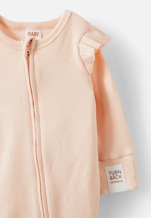 Cotton On - Growie Long Sleeve Rib Romper - Pink Pearl Logo