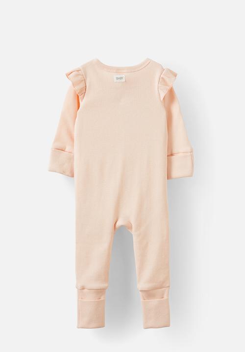 Cotton On - Growie Long Sleeve Rib Romper - Pink Pearl Logo
