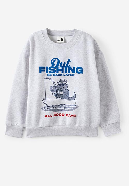 Cotton On - Sammy Oversize Crew - Grey Marle/Out Fishing 