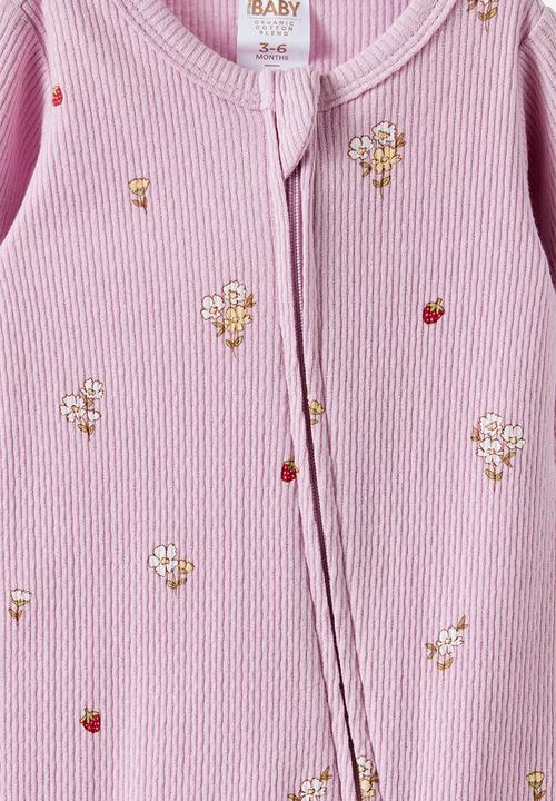 Cotton On - Organic Pointelle Zip Romper - Thistle/Meadow Mornings Floral