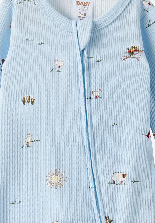 Cotton On - Organic Pointelle Zip Romper - Blue Whispers/Meadow Mornings