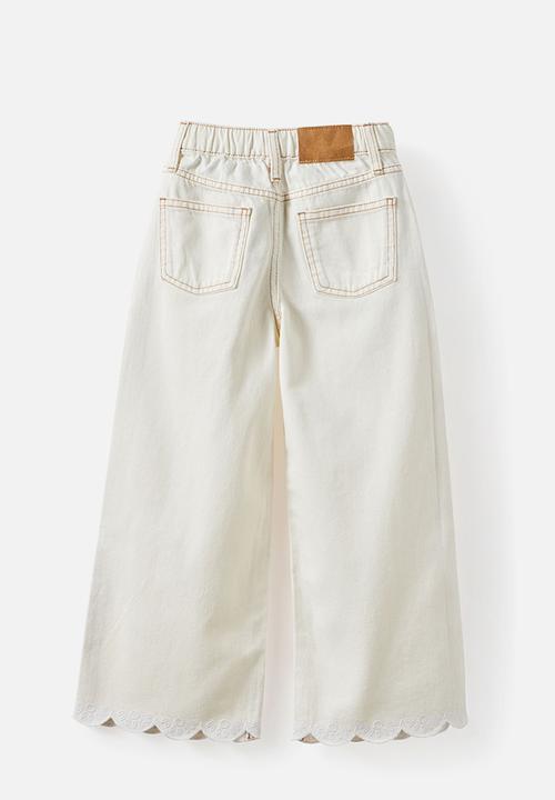 Cotton On - Super Wide Leg Denim Jean - Hayman Ecru/Broderie