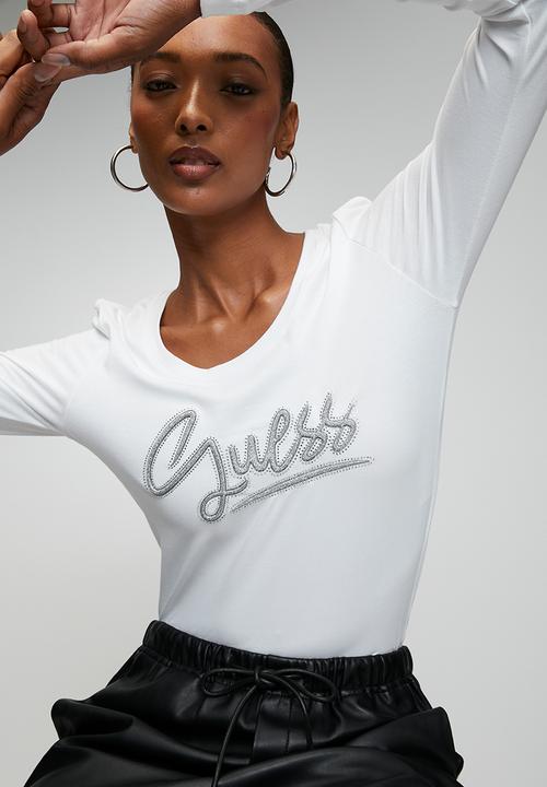 GUESS - Ls Cn Guess Script Tee - Pure White
