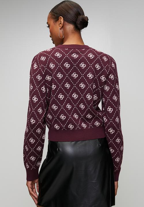 GUESS - Sarah 4G Ls Cn Cardi Swtr - 4G Plum And Pink
