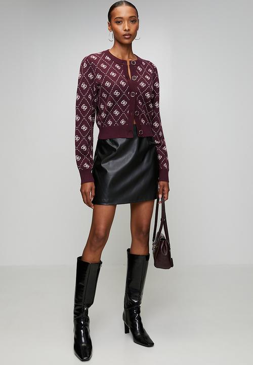 GUESS - Sarah 4G Ls Cn Cardi Swtr - 4G Plum And Pink
