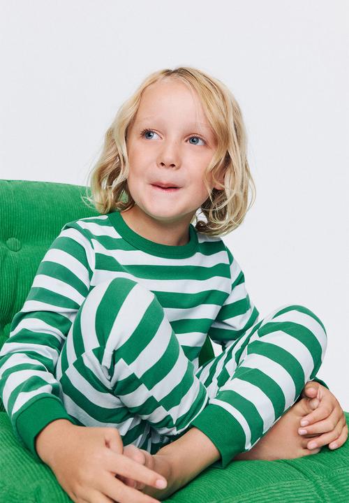 Cotton On - Dreamdrift Long Sleeve Pj Set - Bobbi Stripe Deep Mint/Blue Whisper