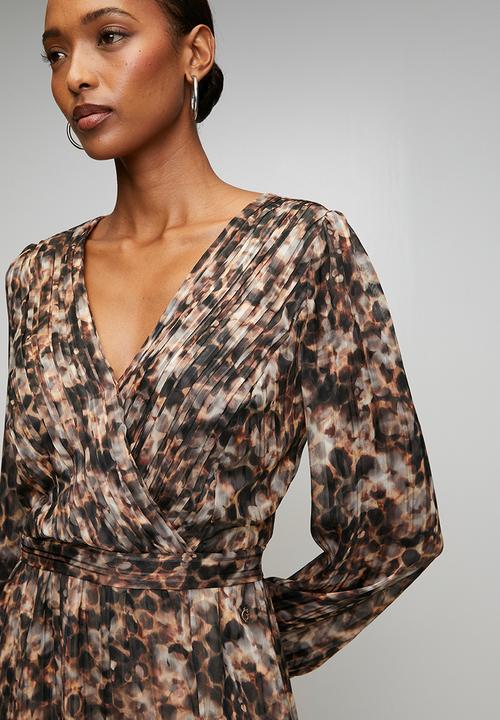 GUESS - Ls Ilenia Pleat Long Dress - Safari Bloom Print