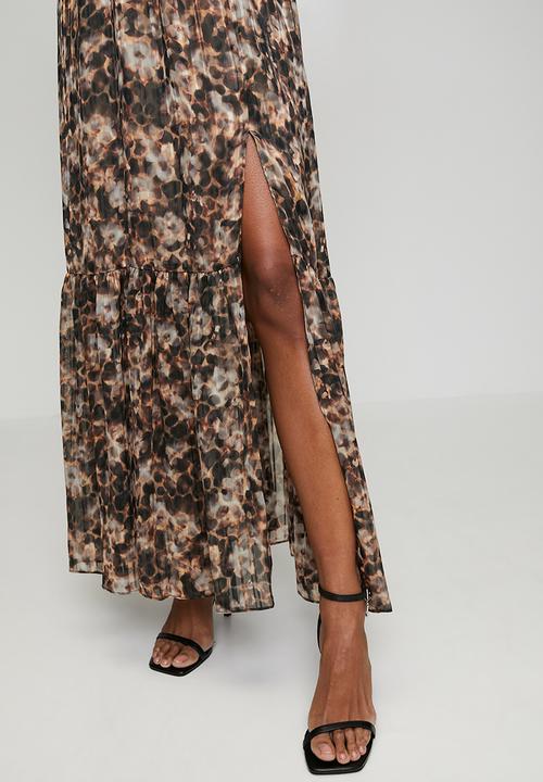 GUESS - Ls Ilenia Pleat Long Dress - Safari Bloom Print