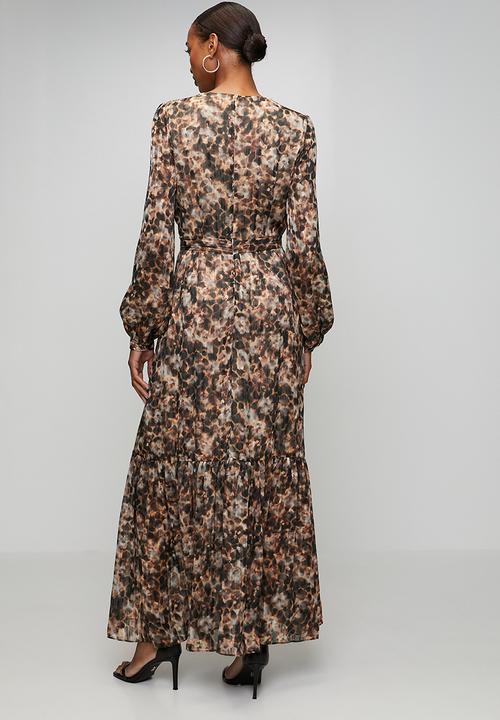 GUESS - Ls Ilenia Pleat Long Dress - Safari Bloom Print