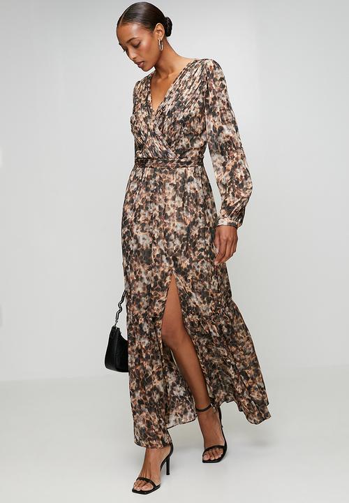 GUESS - Ls Ilenia Pleat Long Dress - Safari Bloom Print