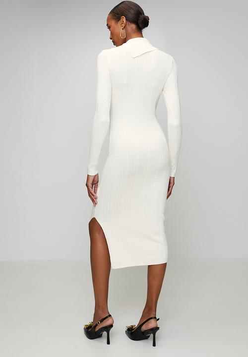 GUESS - Ls Tn Priscilla Cable Rib Drs - Dove White