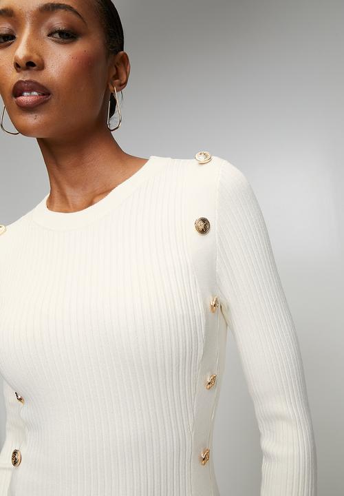 GUESS - Ls Rib Logo Button Vonn Dress - Dove White