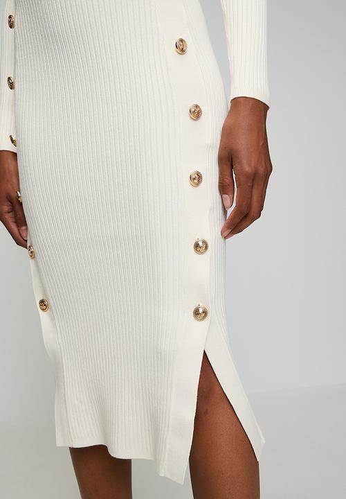 GUESS - Ls Rib Logo Button Vonn Dress - Dove White