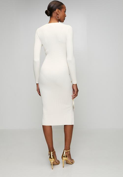 GUESS - Ls Rib Logo Button Vonn Dress - Dove White