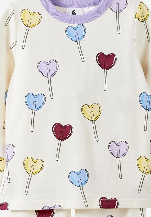Cotton On - Dreamdrift love sleeve pj set - dark vanilla/heart lollipop