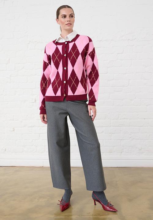 Me&B - Heavyweight Cardigan in Argyle - Multi