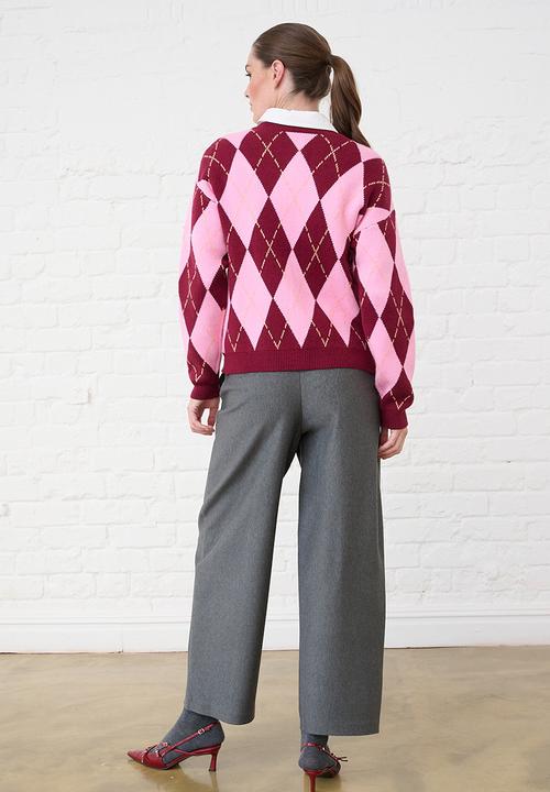 Me&B - Heavyweight Cardigan in Argyle - Multi