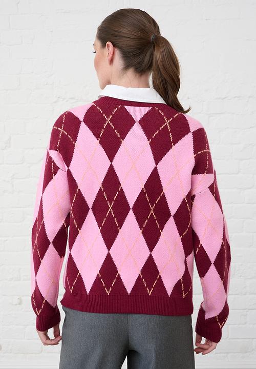 Me&B - Heavyweight Cardigan in Argyle - Multi