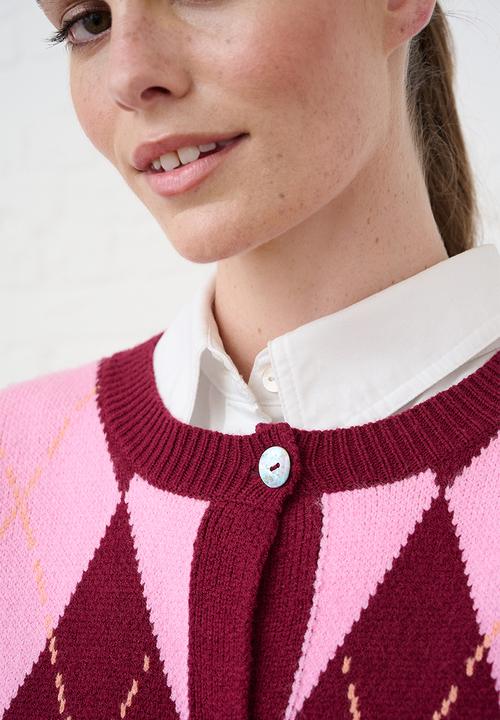 Me&B - Heavyweight Cardigan in Argyle - Multi