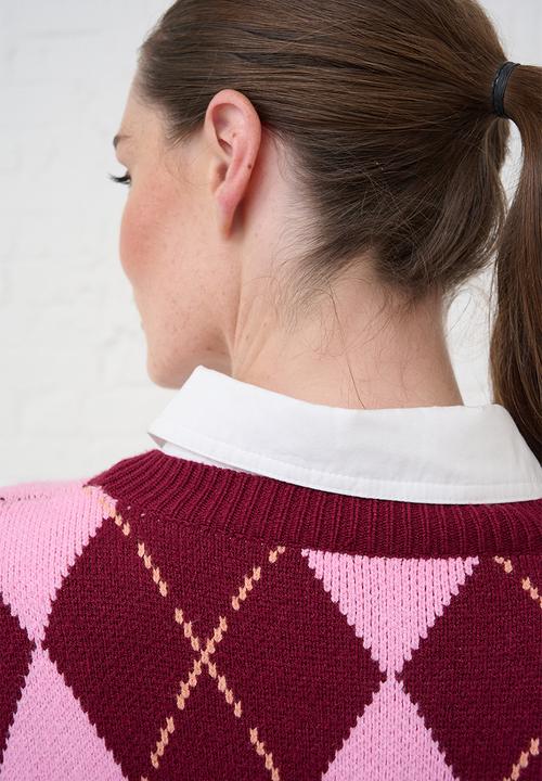 Me&B - Heavyweight Cardigan in Argyle - Multi