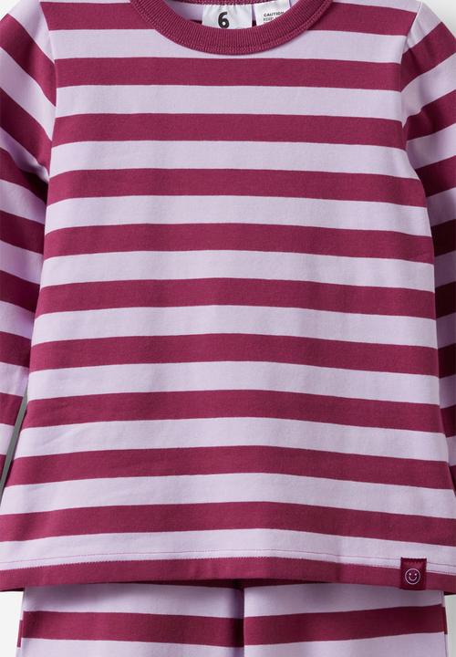 Cotton On - Dreamdrift Long Sleeve Pj Set - Bobbi Stripe Berry Jam/Vintage Lilac