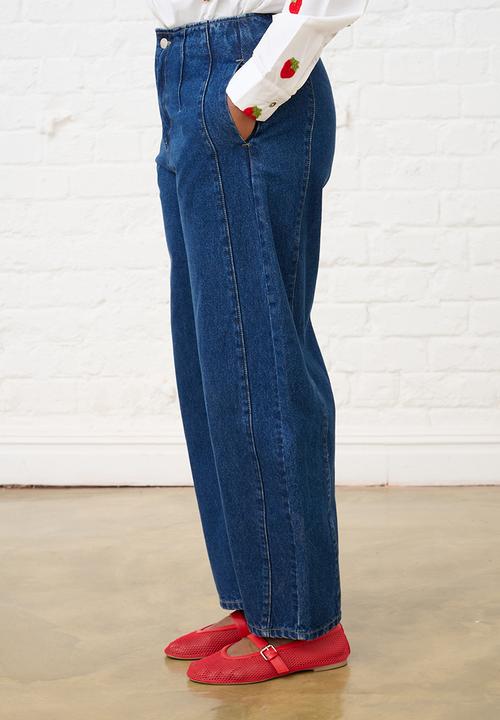 Me&B - Contour Waist Barrel Leg Jeans - Medium Wash