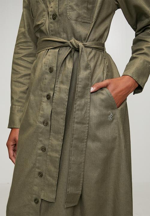 POLO - Wmn Willow Long Sleeve  Safari Dress - Olive