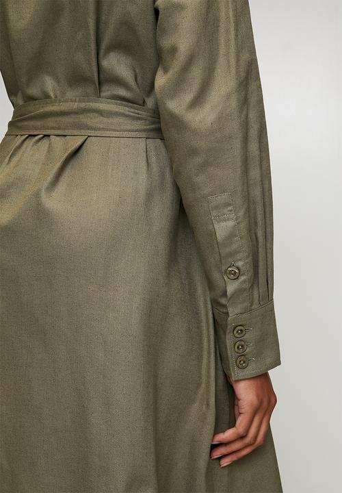 POLO - Wmn Willow Long Sleeve  Safari Dress - Olive