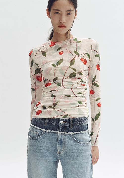 H&M - Stella McCartney H&M: Cherry-print mesh top - cream