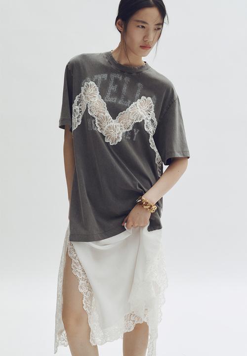 Stella McCartney H&M: Lace-trimmed t-shirt dress - dark grey - 1325313001