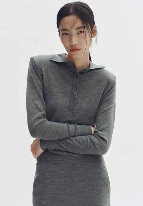 Stella McCartney H&M: Merino wool polo shirt - dark grey marl