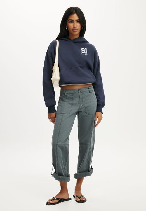 Cotton On - Graphic boxy fleece hoodie - shadow navy / 91