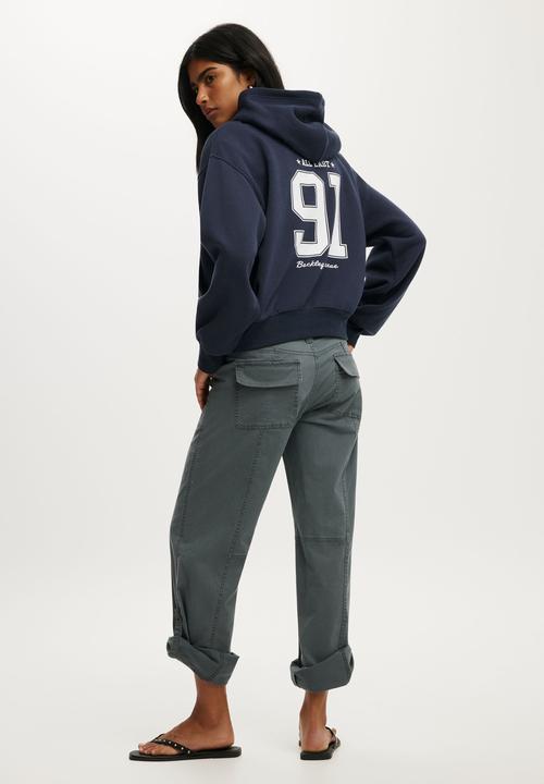 Cotton On - Graphic boxy fleece hoodie - shadow navy / 91