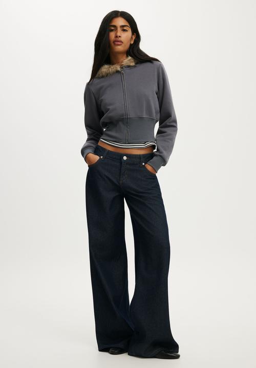Cotton On - Corset band zip through hoodie - moonlight shadow/faux fur