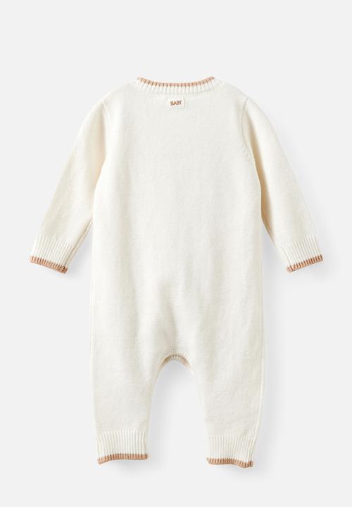 Cotton On - Organic Knit Long Sleeve Romper - Milk/Latte Cream