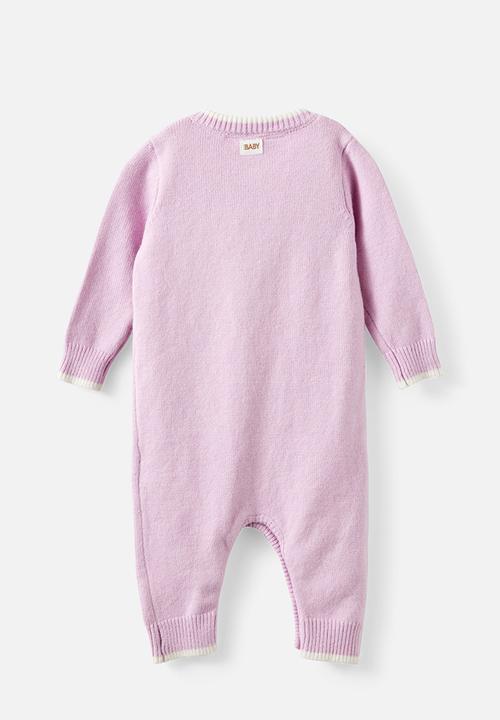 Cotton On - Organic Knit Long Sleeve Romper - Thistle/Milk