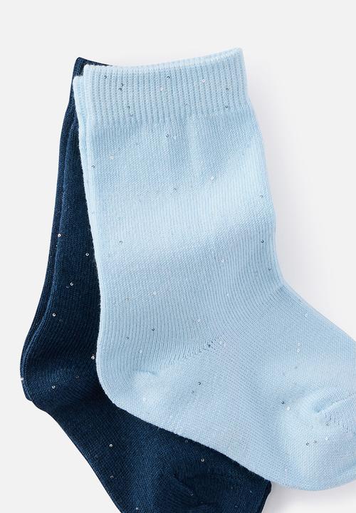 Cotton On - Kids 2 Pack Longline Crew Socks - Squid Ink/Ice Blue Sequin