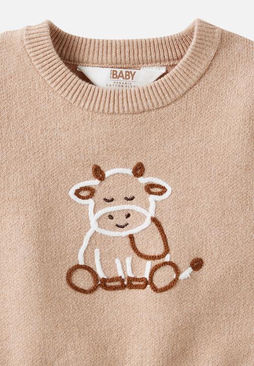 Cotton On - Organic Knit Sweater - Latte Cream/Cow