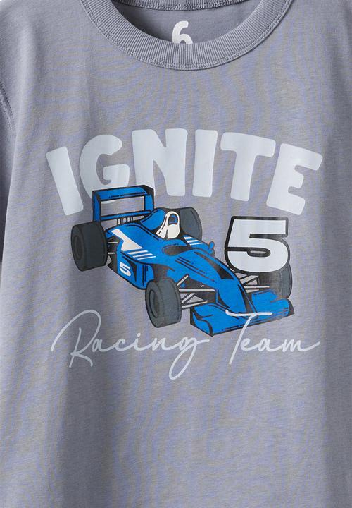 Cotton On - Jonny Short Sleeve Graphic Print Tee - Steel/Ignite