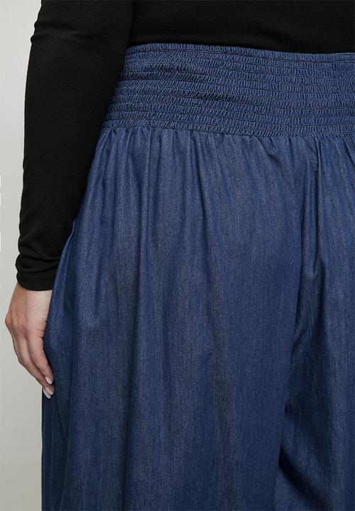 Me&B - Plus Balloon Drawstring Denim Pants - Blue